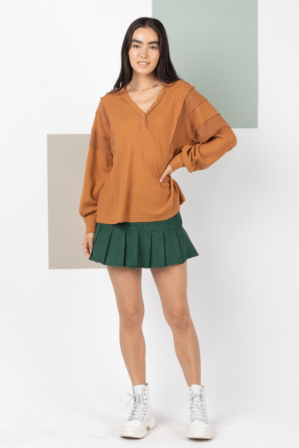 Meredith Henley Long Sleeve Top | Camel