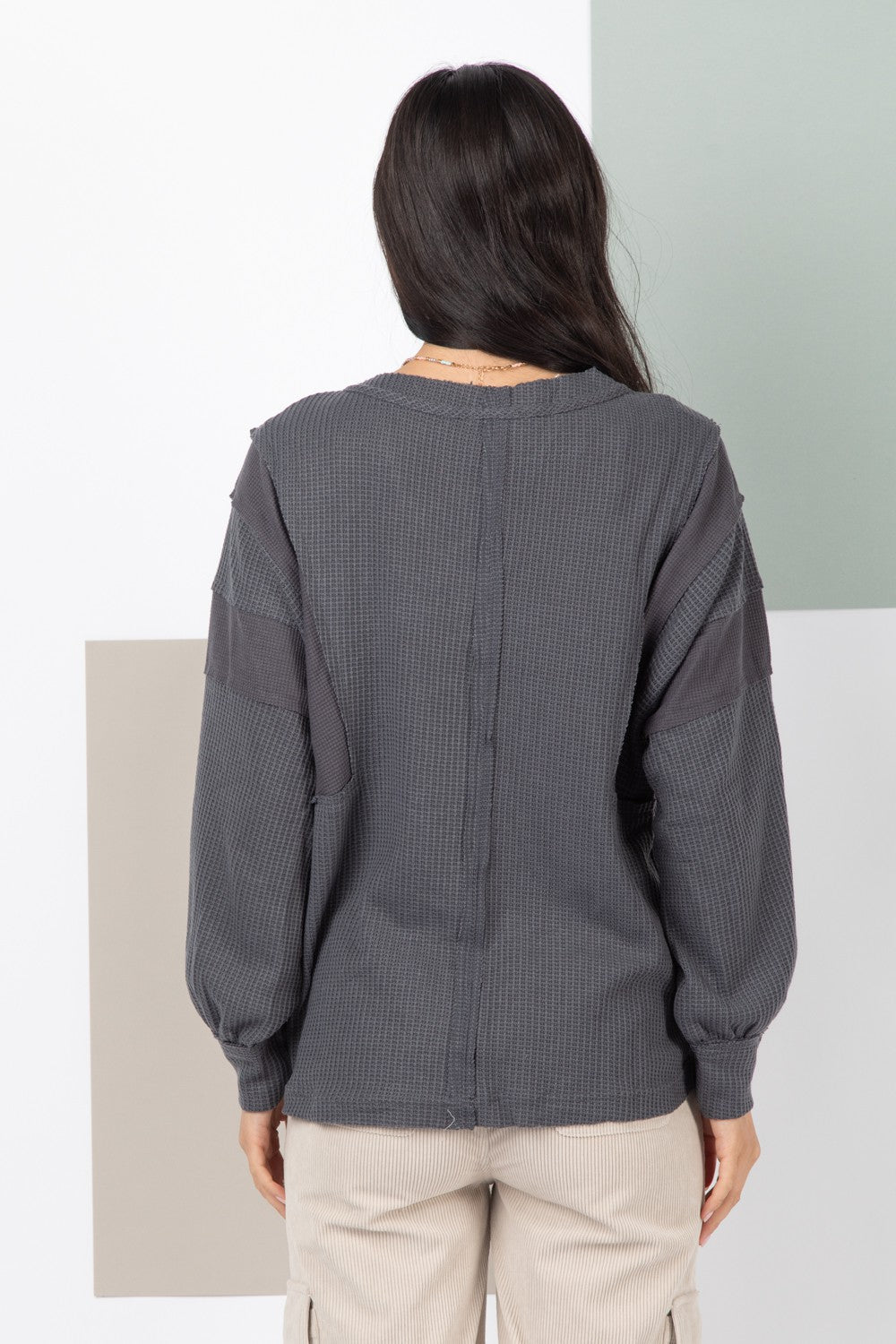 Meredith Henley Long Sleeve Top | Charcoal