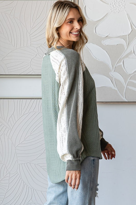 Ophelia Contrast Long Sleeve | Olive