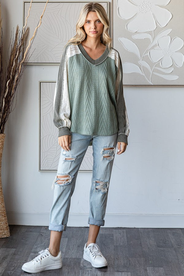Ophelia Contrast Long Sleeve | Olive