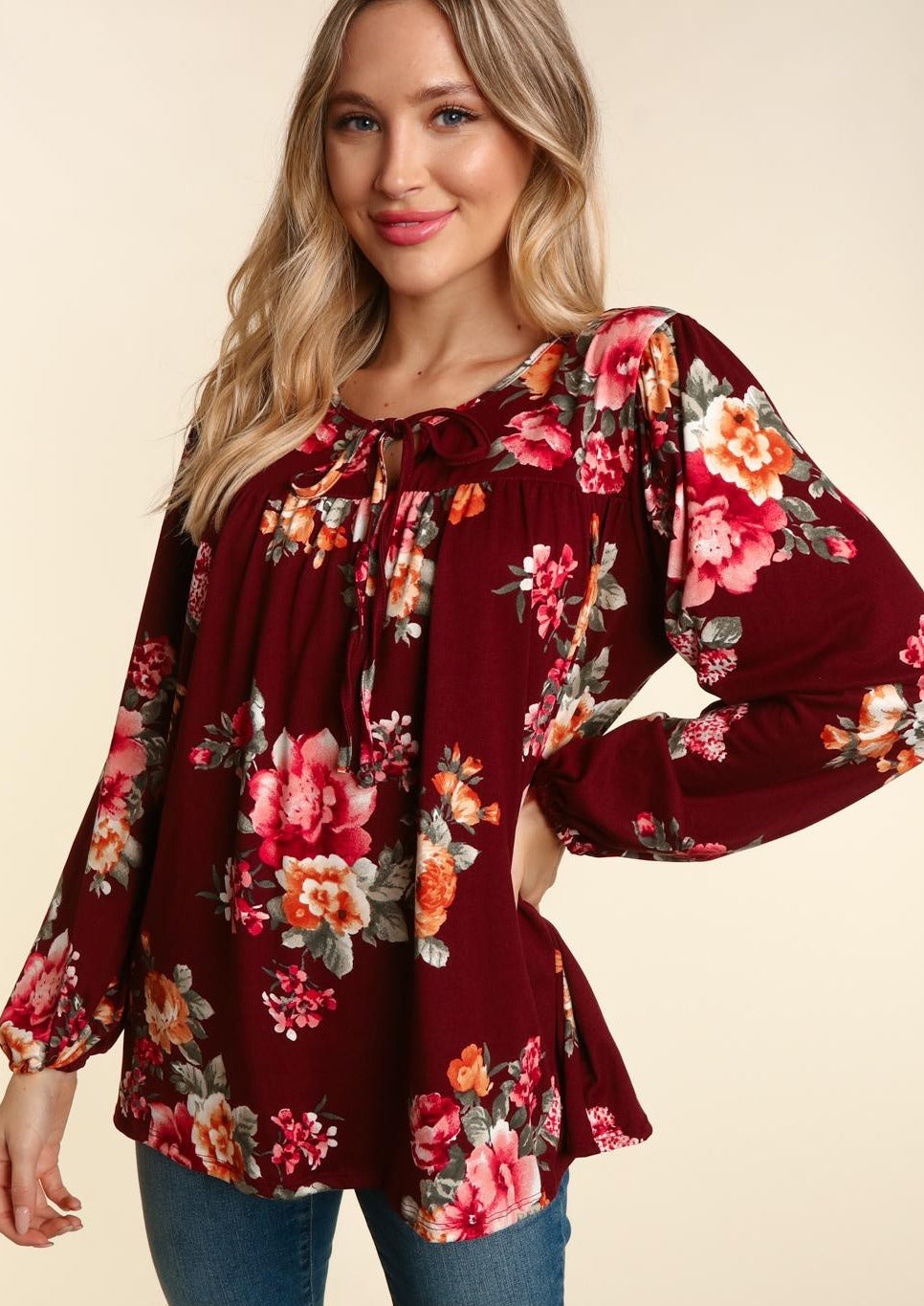 Polly Floral Long Sleeve | Burgundy