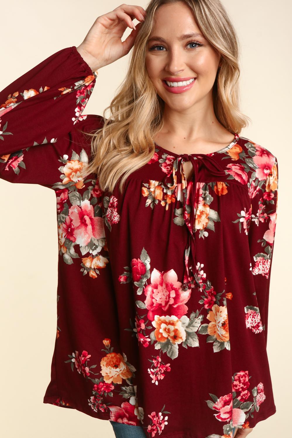 Polly Floral Long Sleeve | Burgundy