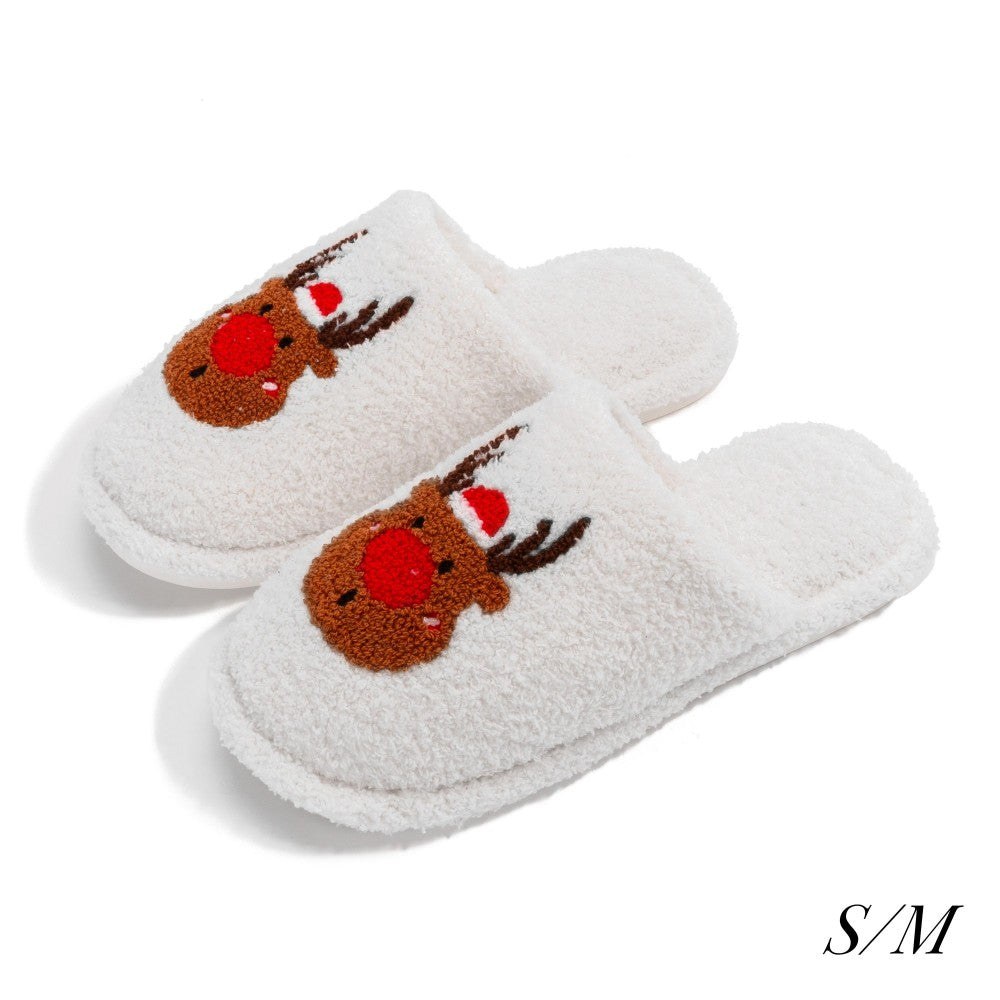 Plush Slide On Slippers | Reindeer