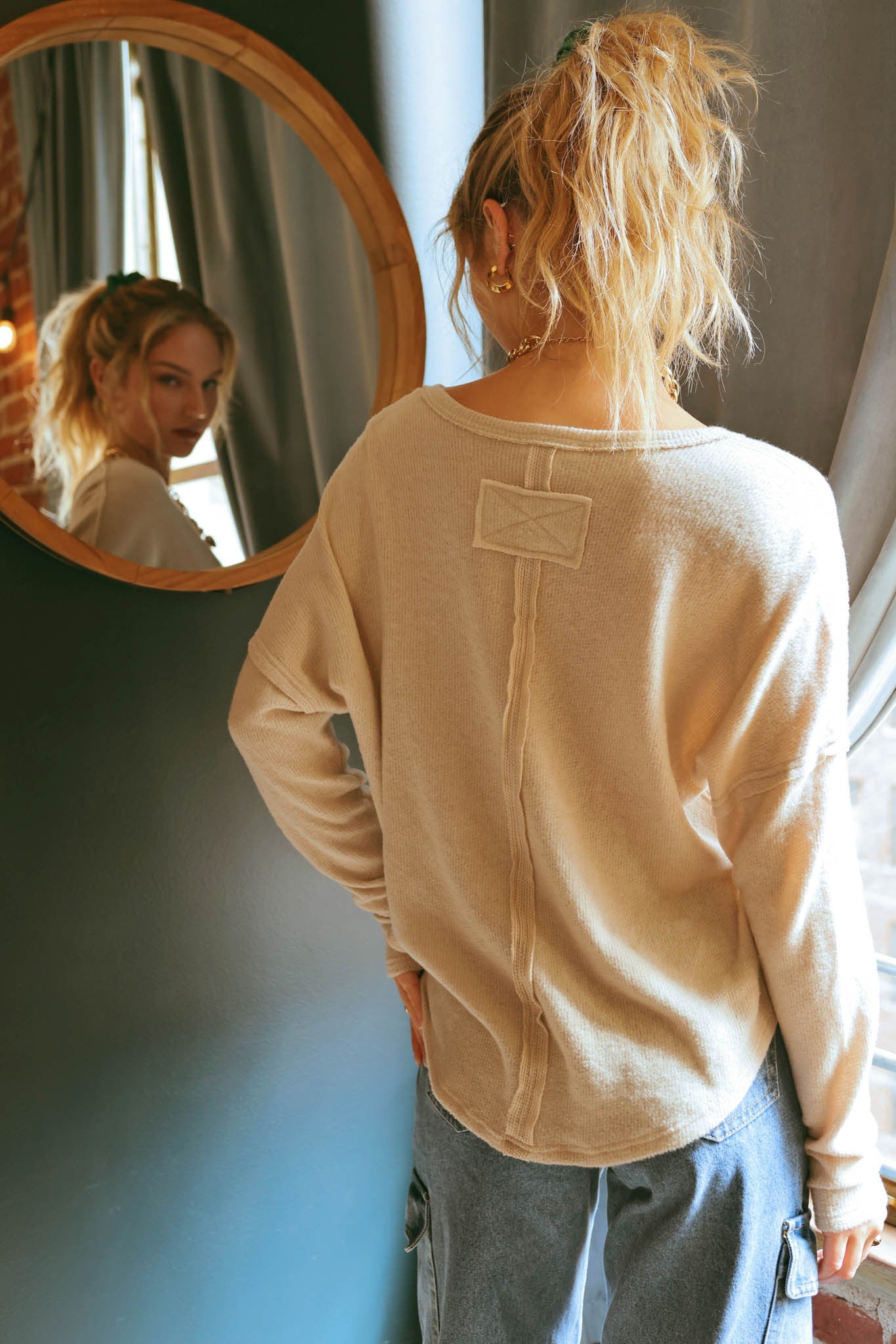 Sawyer Raw Edge Long Sleeve Top | Khaki