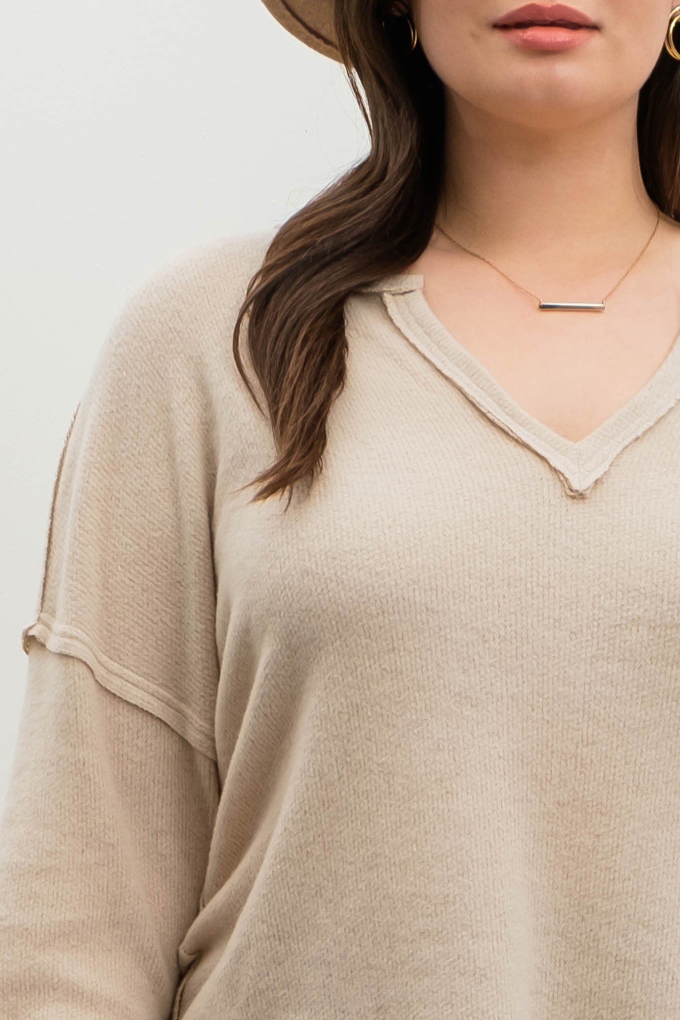 Sawyer Raw Edge Long Sleeve Top | Khaki