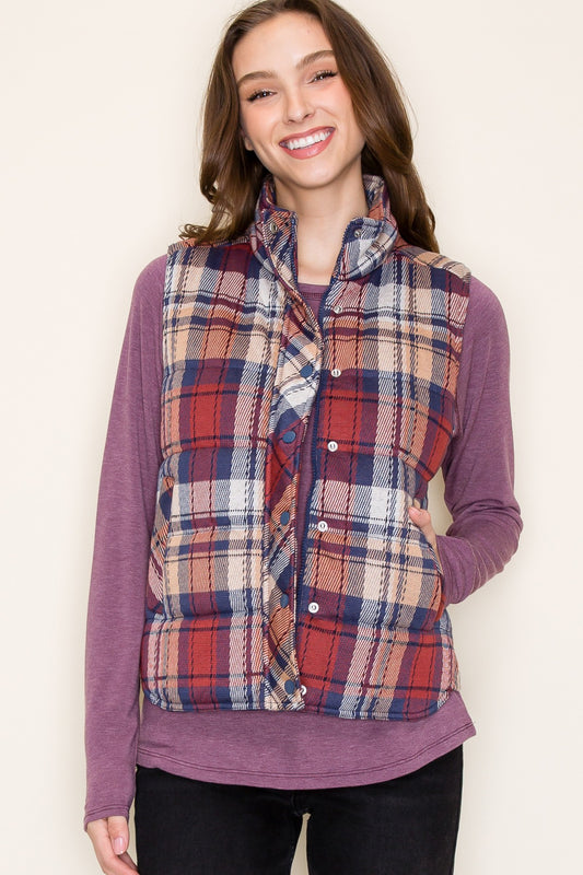 Scarlett Jacquard Plaid Padded Vest
