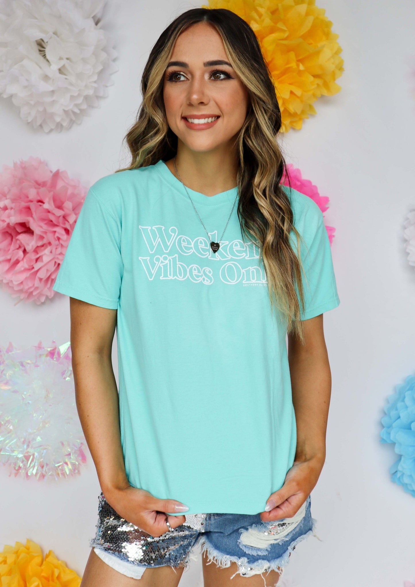 Weekend Vibes Only Blue Tee