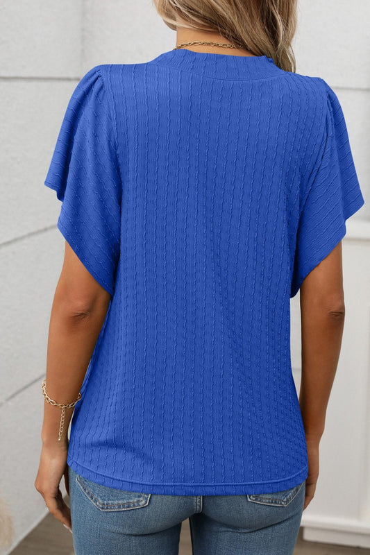 Taliah Textured Flutter Sleeve Top | Blue