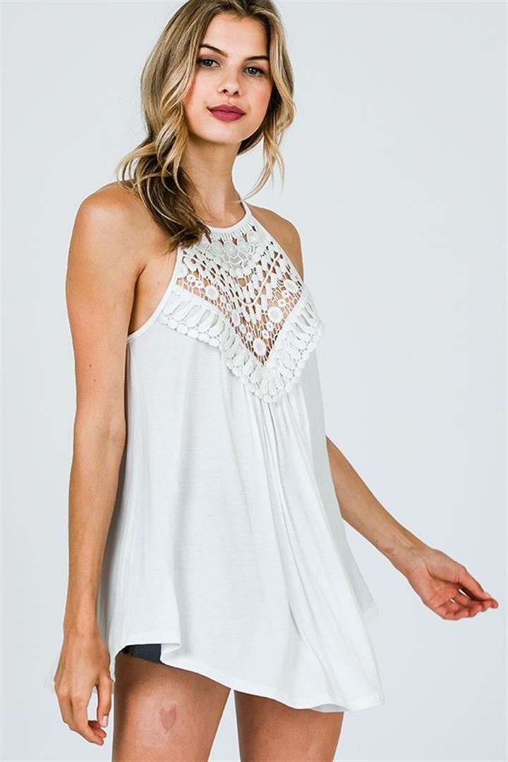 Tessa Crochet Tank Top | Off White