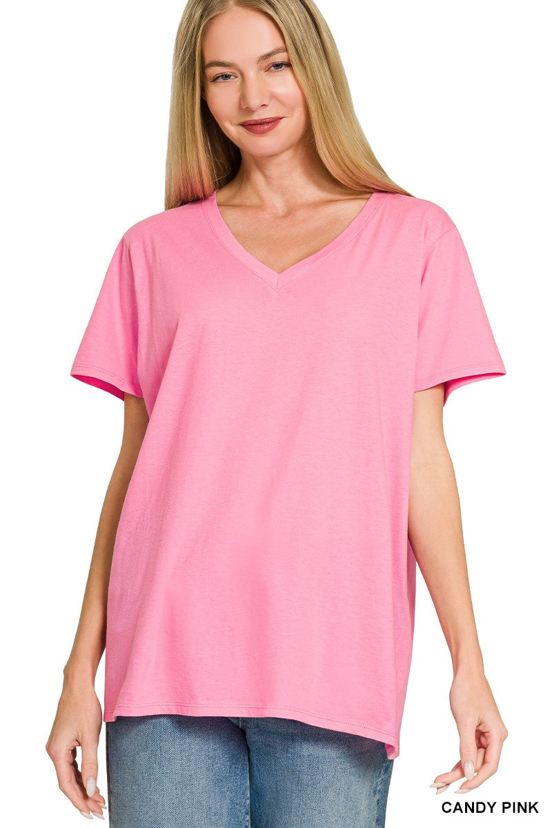 Willow Boyfriend V-Neck Tee | Candy Pink