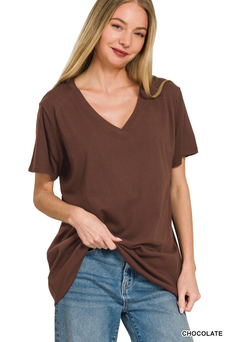 Willow Boyfriend V-Neck Tee | Chocolate