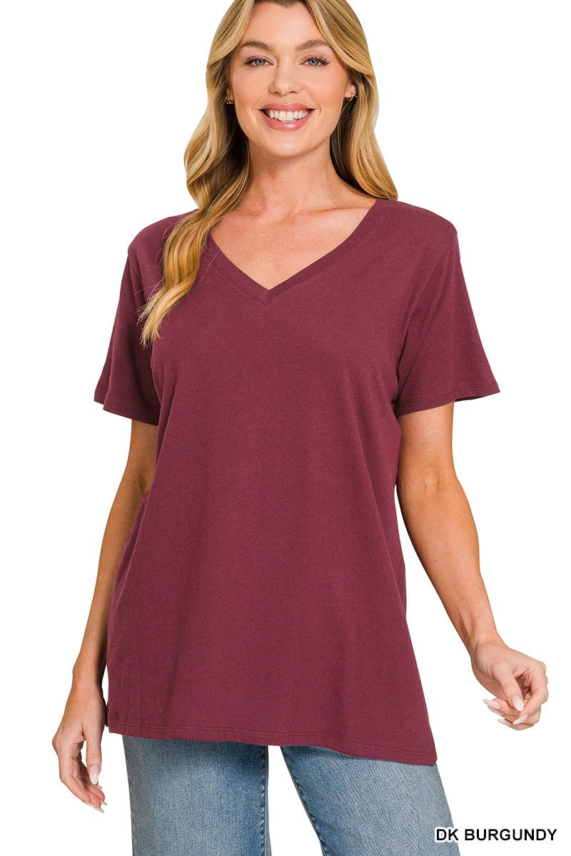 Willow Boyfriend V-Neck Tee | Dark Burgundy