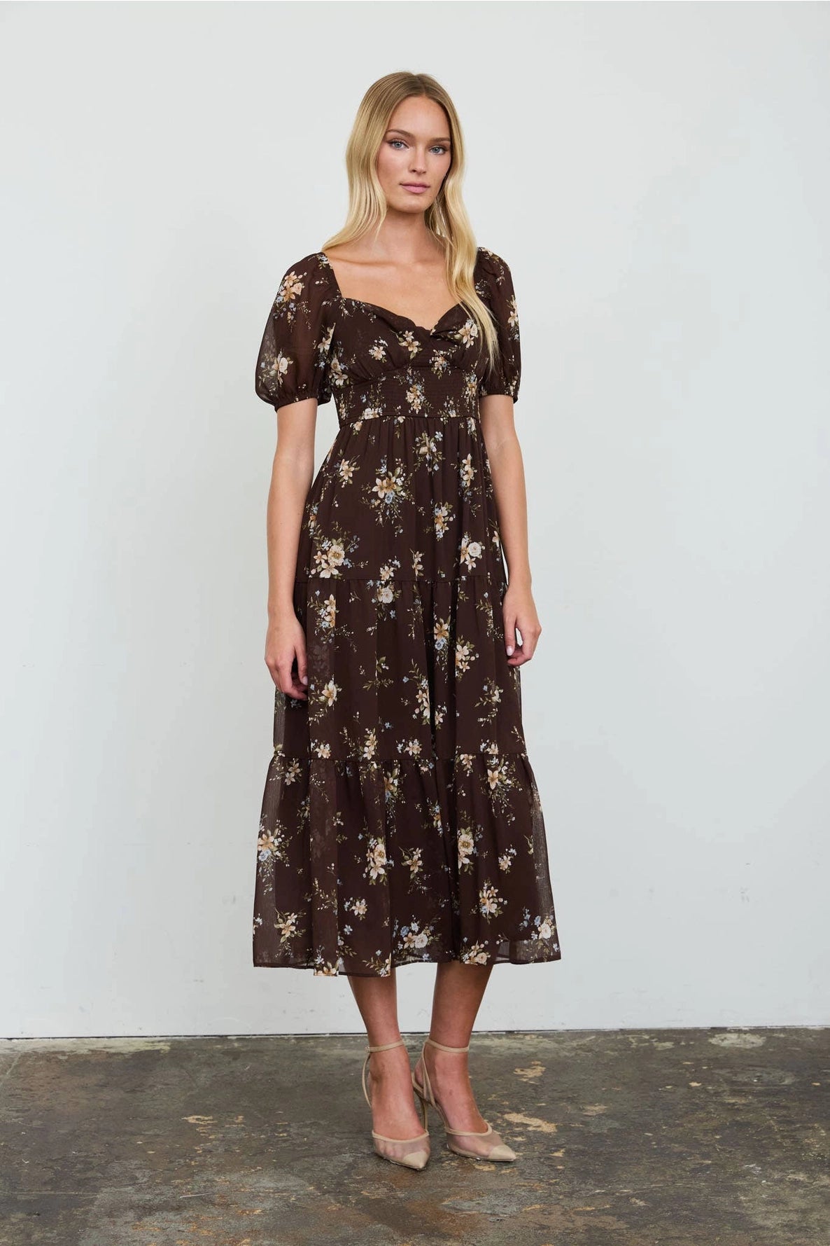 Mabel Floral Midi Dress | Brown