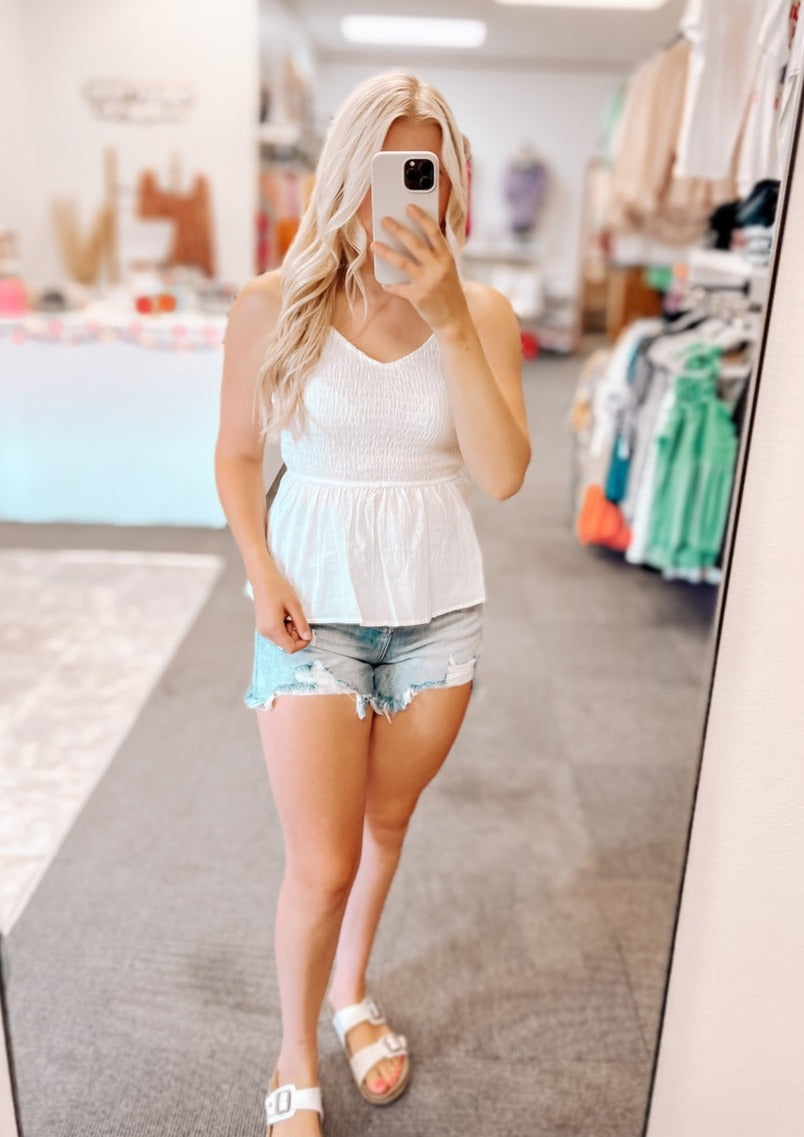 Teagan Smocked Tank Top | Ivory
