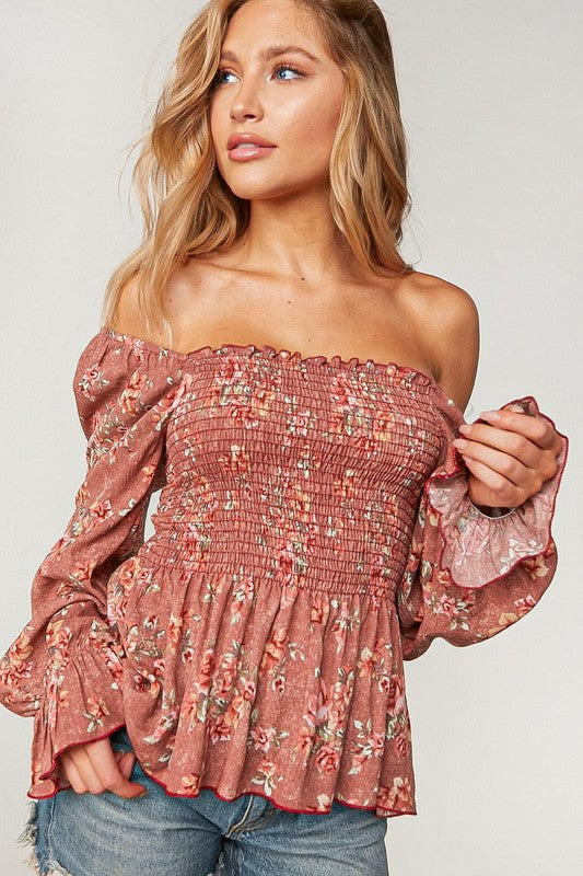 Bristol Floral Babydoll Blouse | Mauve
