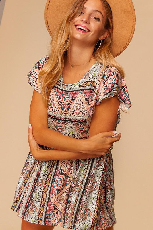Payton Geometric Boho Babydoll Top - Our Little Secret Boutique