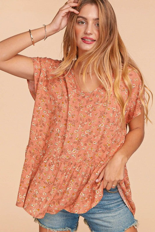 Maisie Vintage Floral Woven Blouse | Coral - Our Little Secret Boutique