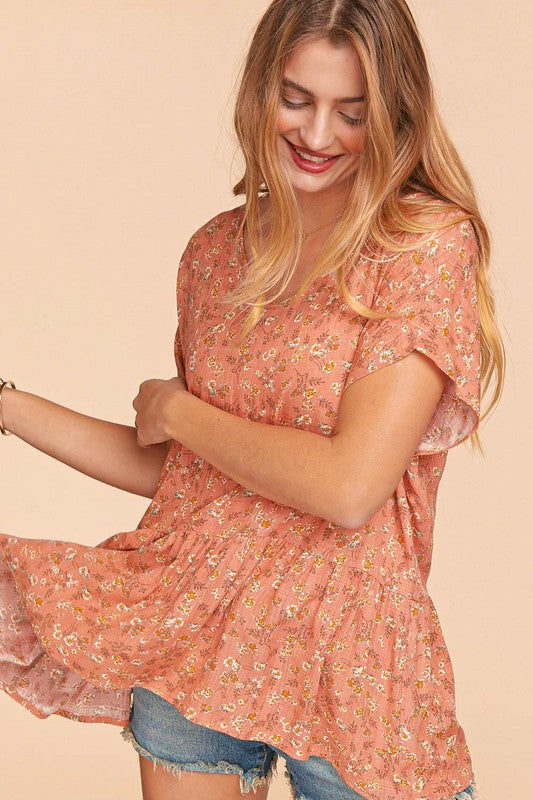 Maisie Vintage Floral Woven Blouse | Coral - Our Little Secret Boutique