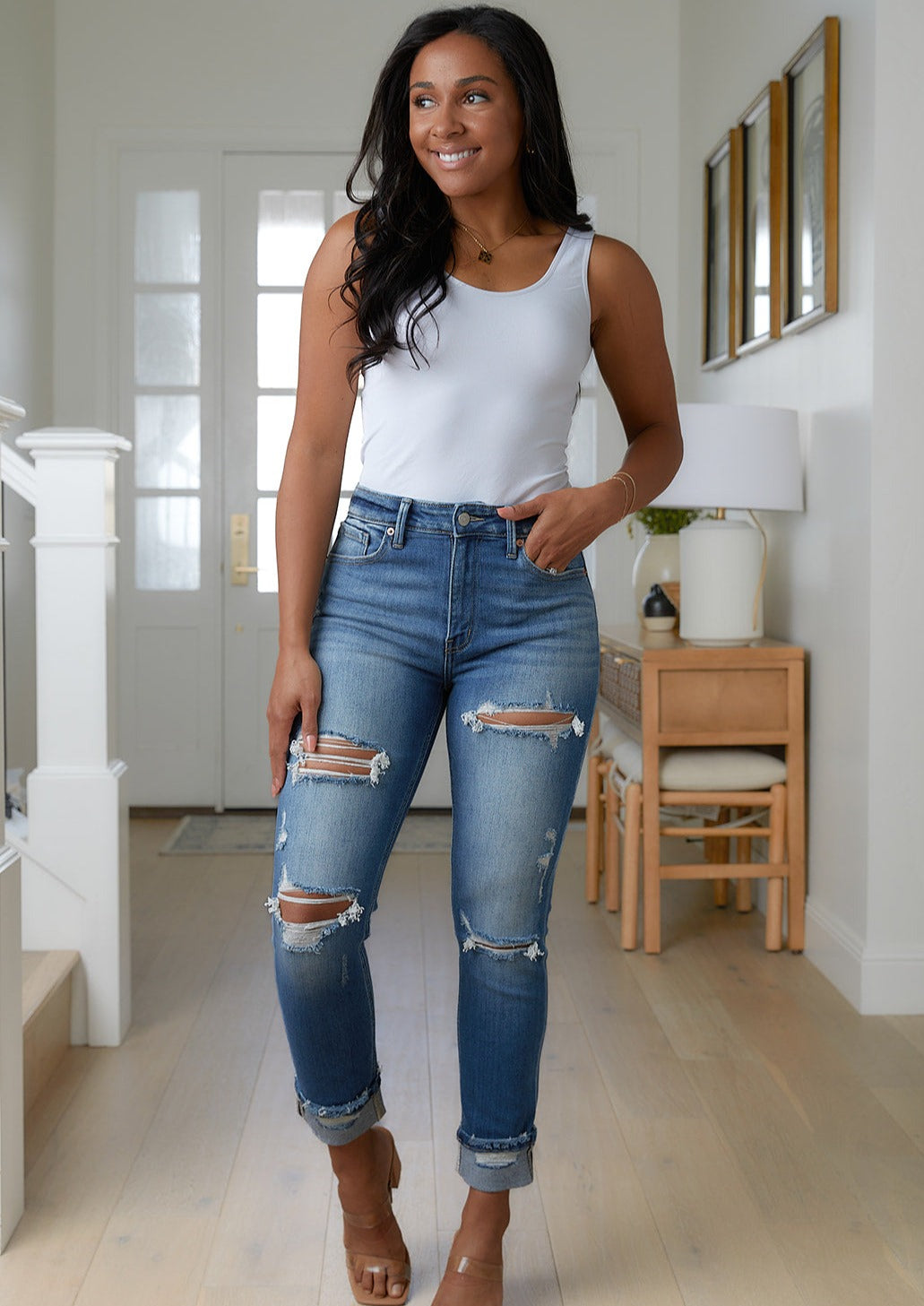 Belinda High Rise Distressed Straight Jeans