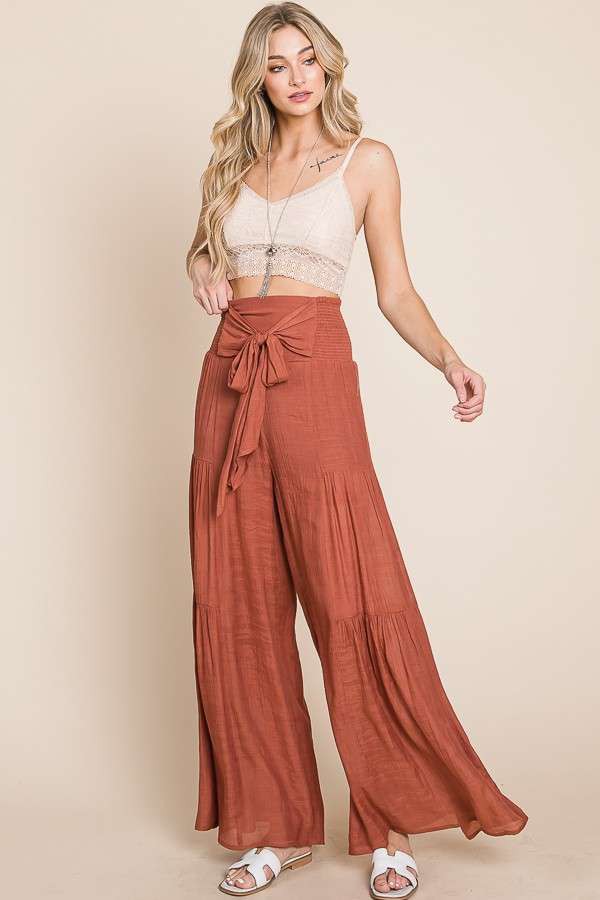 Mae Ruched Waist Pants | Rust