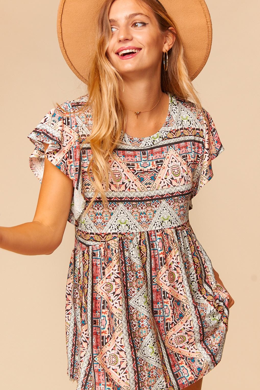 Payton Geometric Boho Babydoll Top - Our Little Secret Boutique