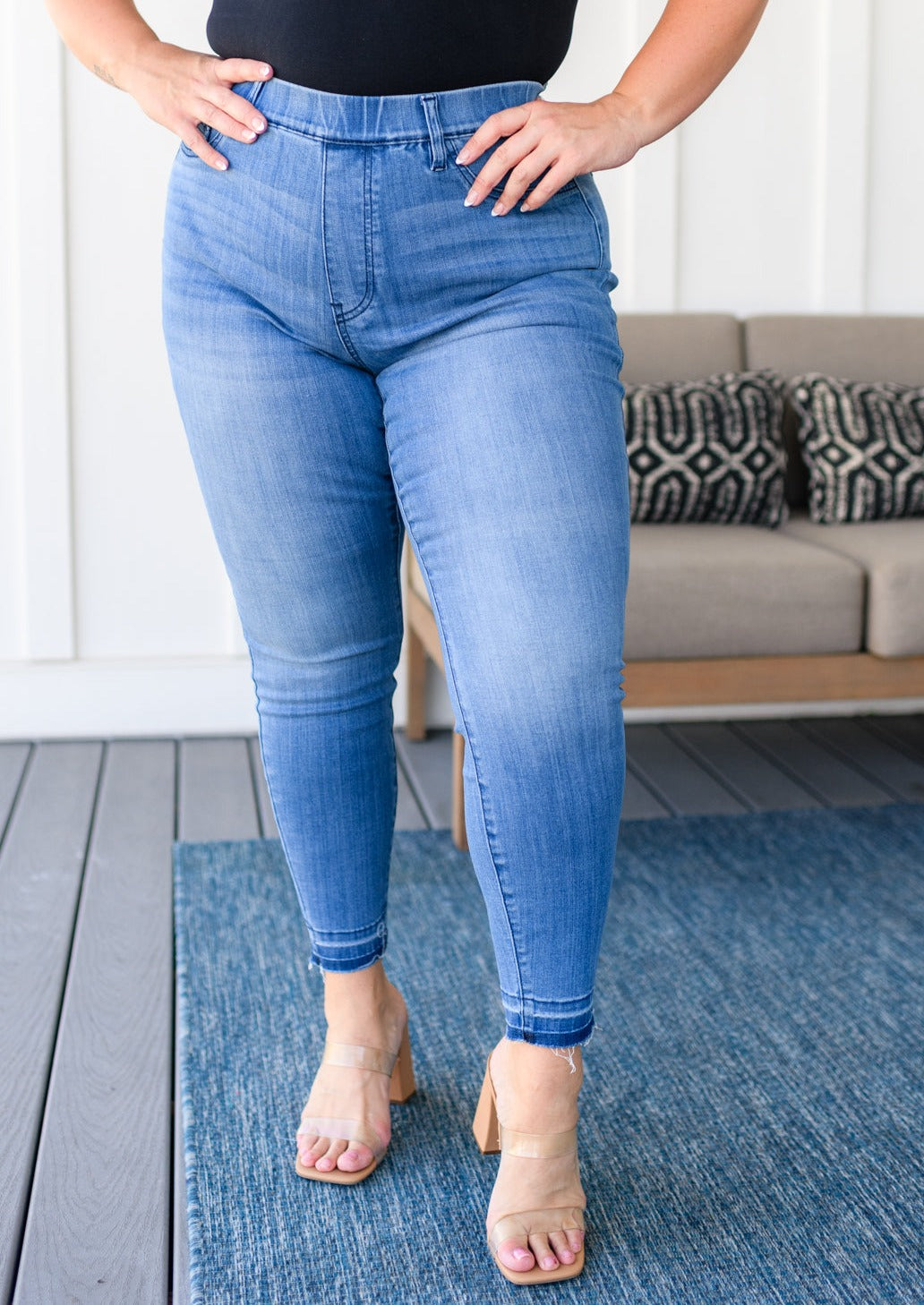 Amanda High Rise Pull on Release Hem Skinny Jeans