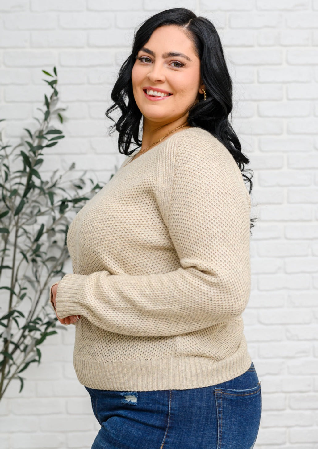 Chai Latte V-Neck Sweater in Oatmeal