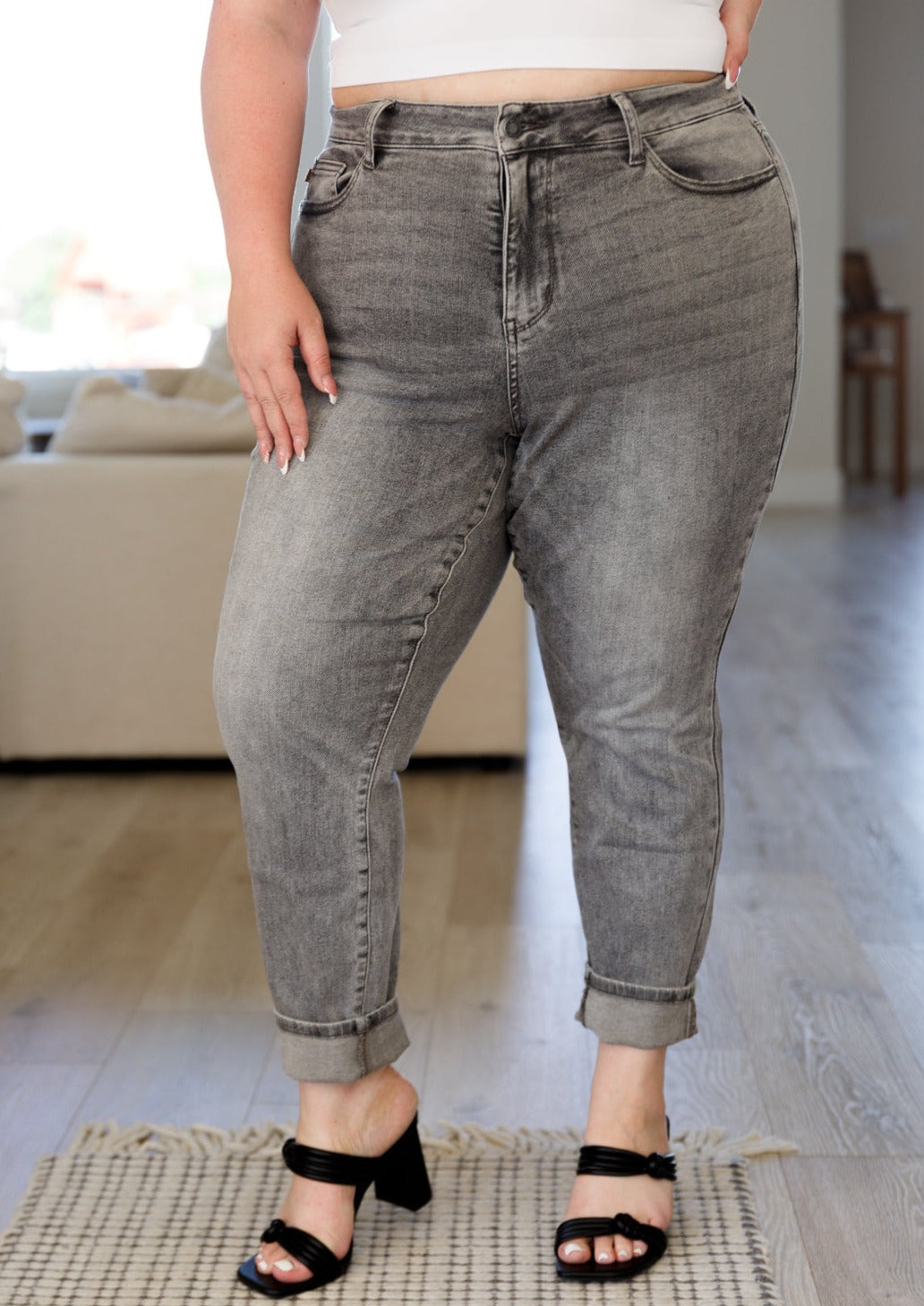 Charlotte High Rise Stone Wash Slim Jeans in Gray