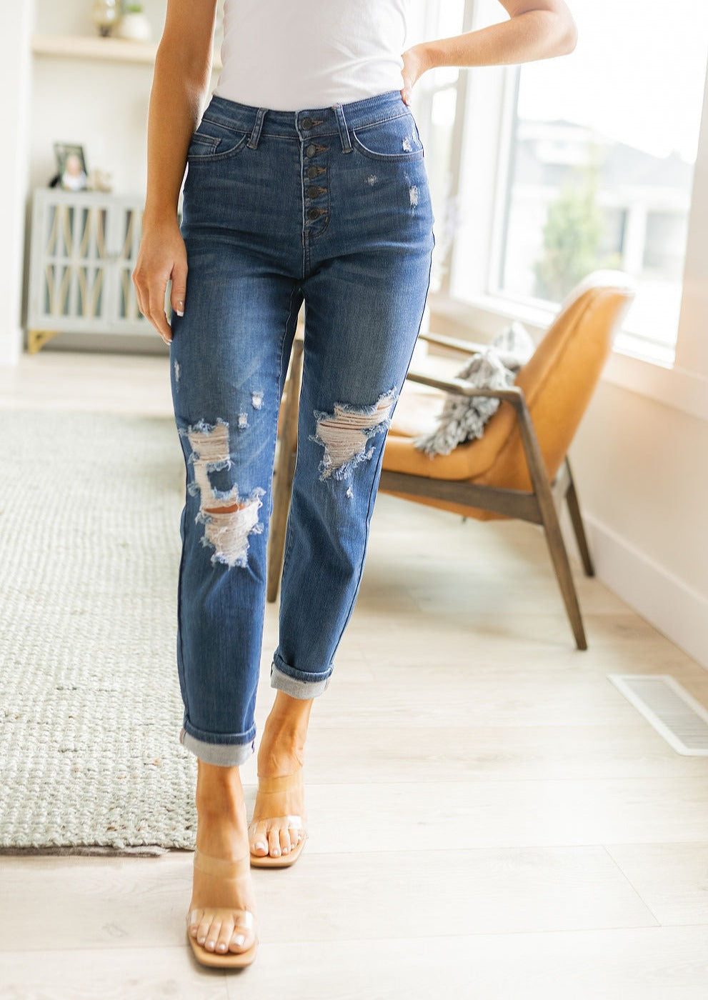 Colt High Rise Button Fly Distressed Boyfriend Jeans