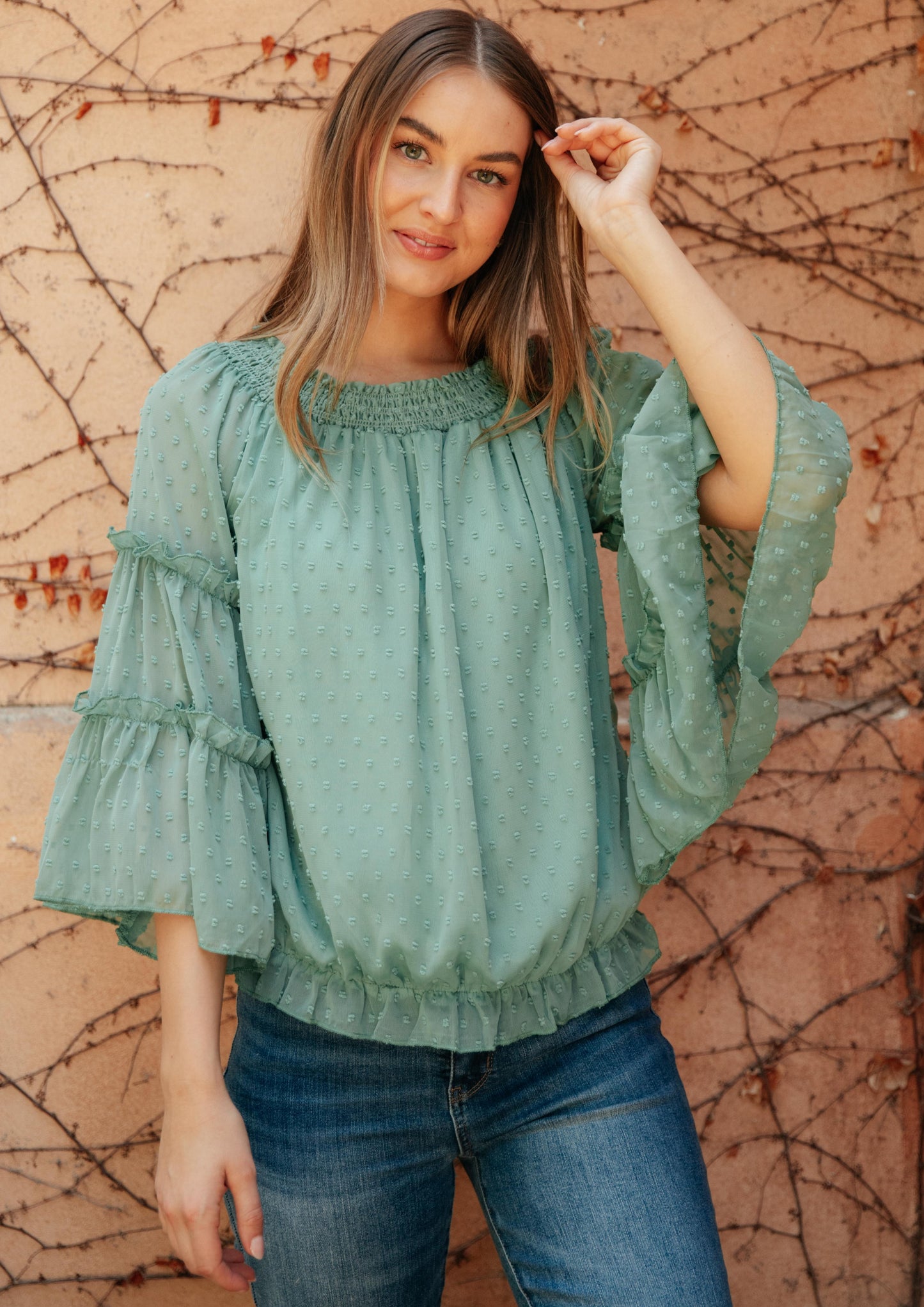Dreaming Of Swiss Dots Top in Sage