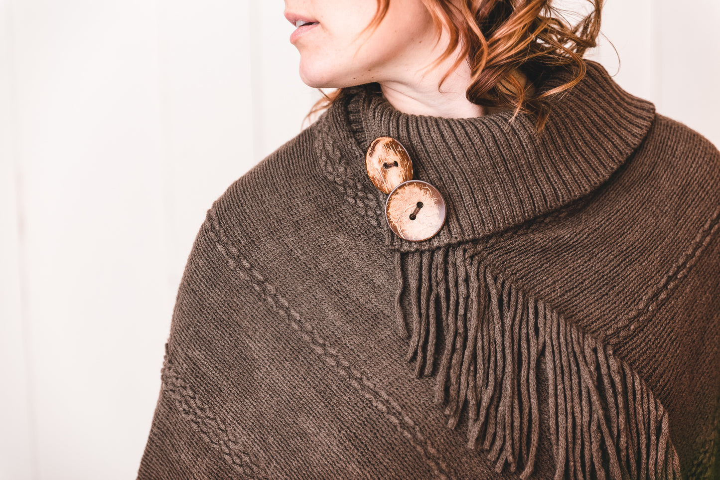 Tillie Wooden Button Fringe Poncho - Our Little Secret Boutique