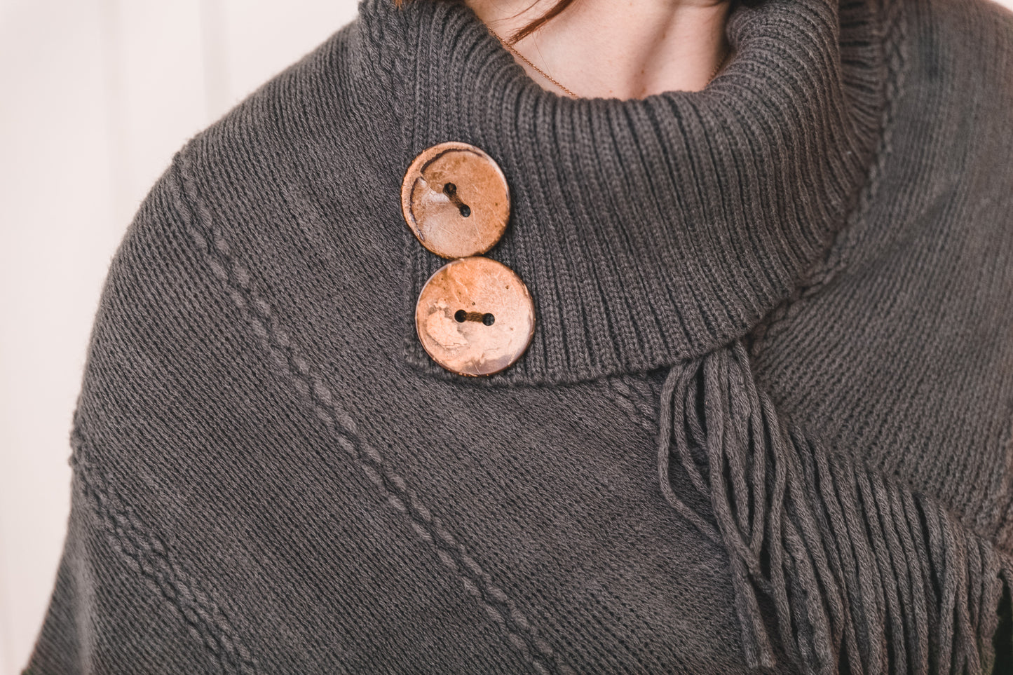 Tillie Wooden Button Fringe Poncho - Our Little Secret Boutique