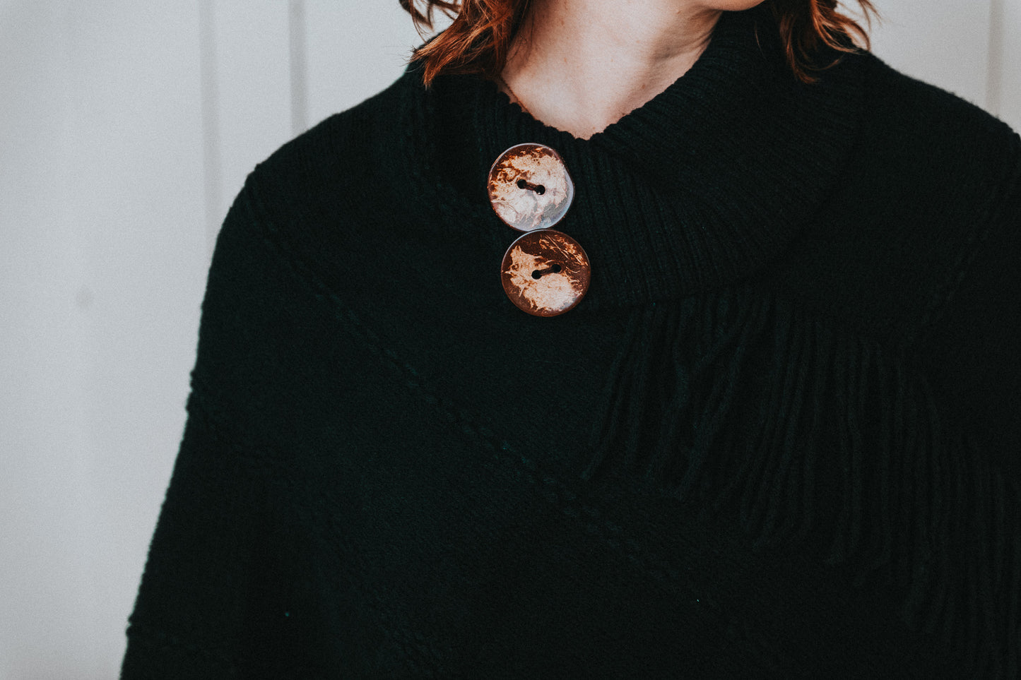 Tillie Wooden Button Fringe Poncho - Our Little Secret Boutique