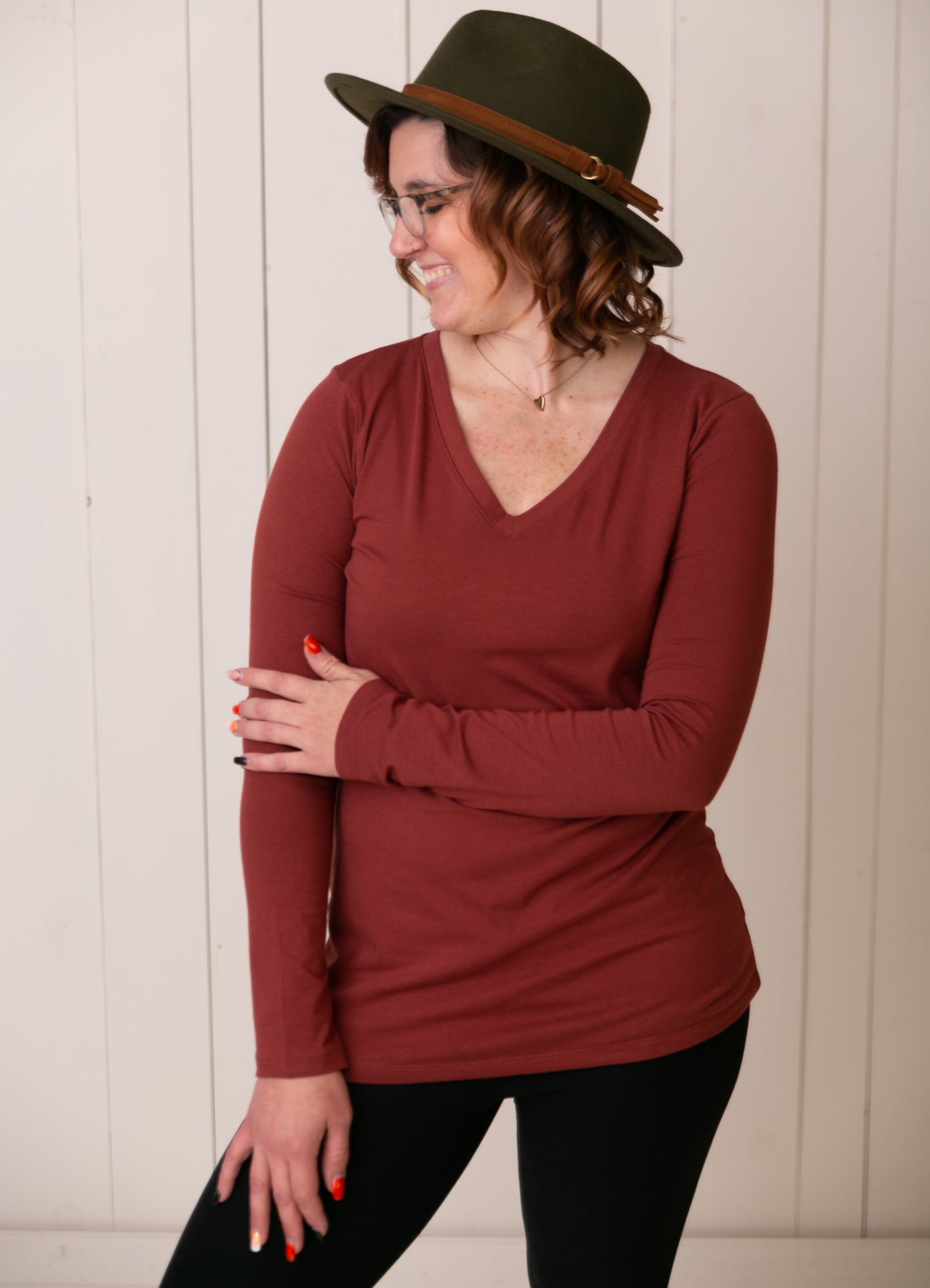 Helen Classic V Neck Long Sleeve Tee - Our Little Secret Boutique
