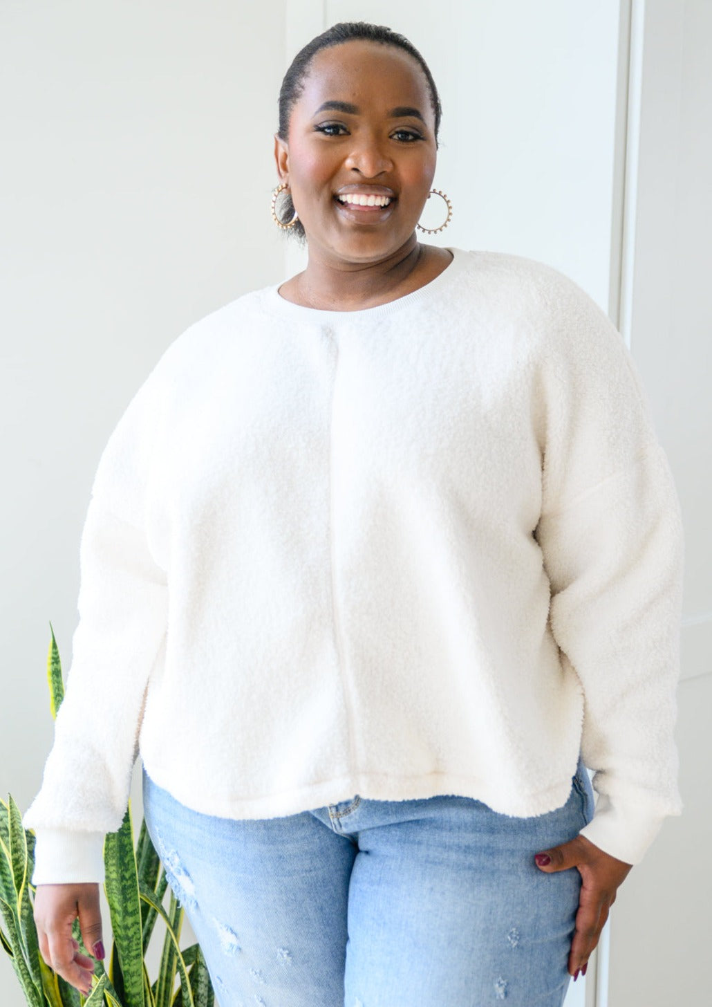 Fuzzy Cuddles Sweater in Off White