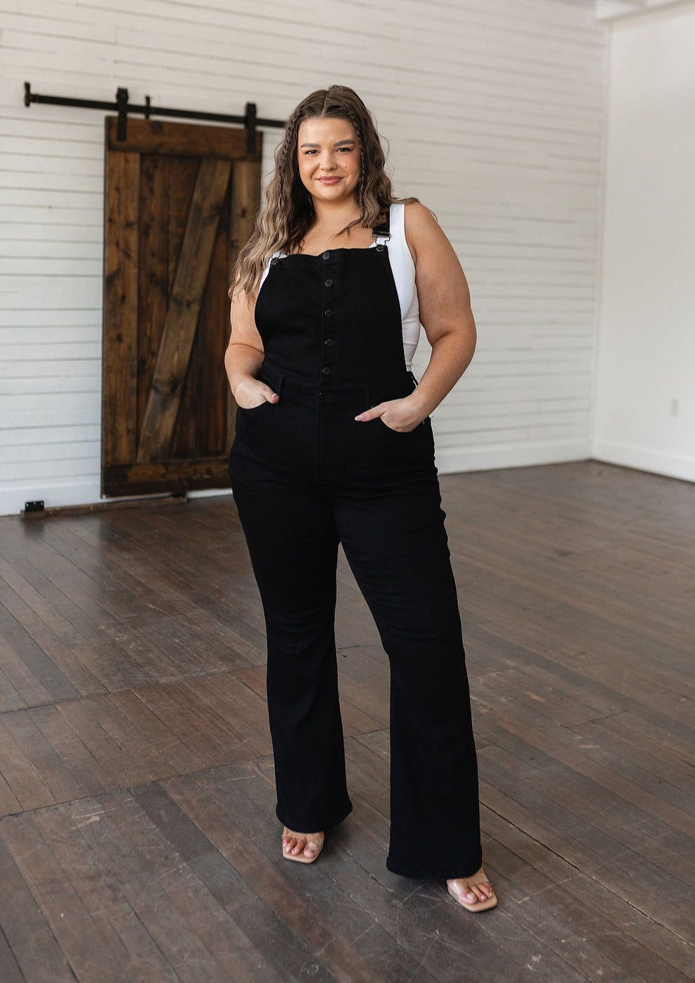 Imogene Control Top Retro Flare Overalls in Black