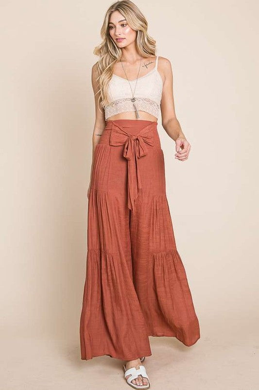 Mae Ruched Waist Pants | Rust