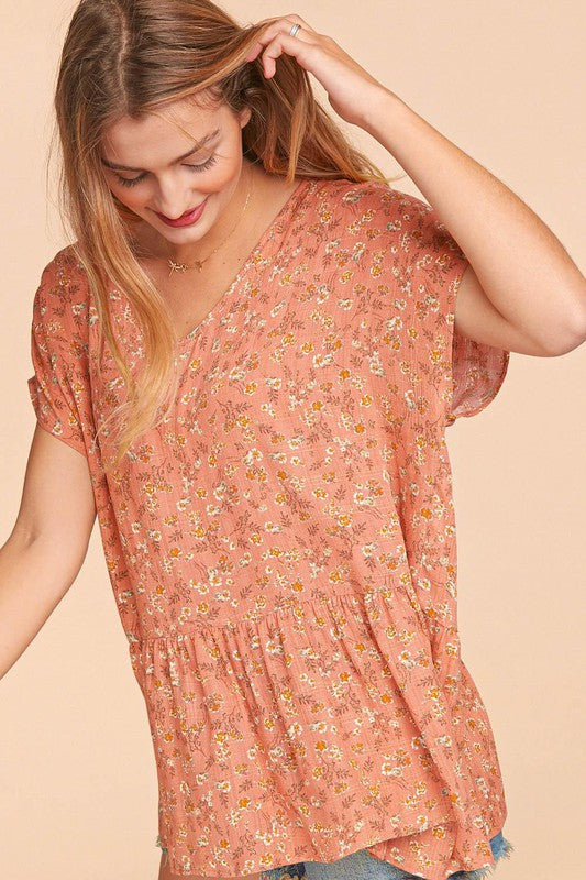 Maisie Vintage Floral Woven Blouse | Coral - Our Little Secret Boutique