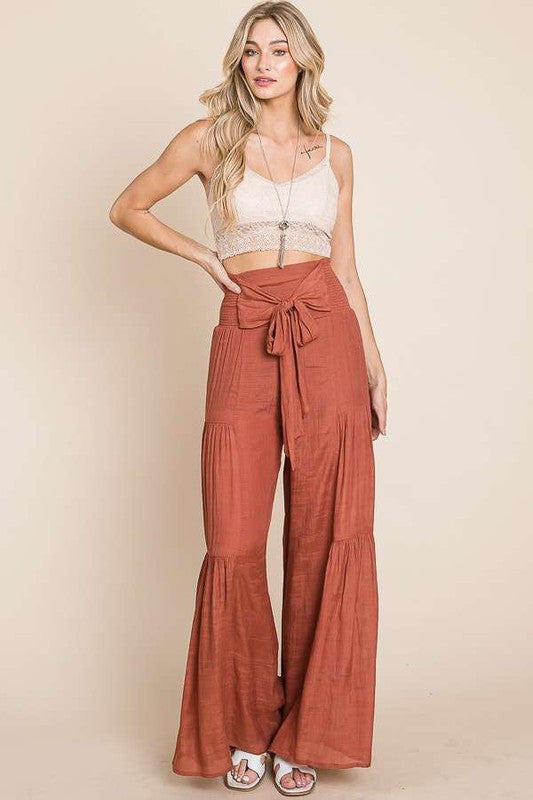 Mae Ruched Waist Pants | Rust