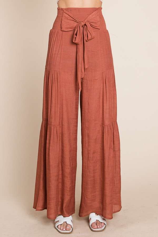 Mae Ruched Waist Pants | Rust