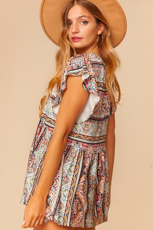 Payton Geometric Boho Babydoll Top - Our Little Secret Boutique