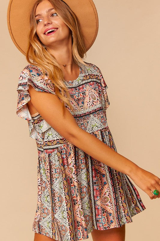Payton Geometric Boho Babydoll Top - Our Little Secret Boutique