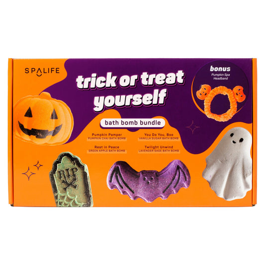 SpaLife Halloween Bath Bomb Bundle with Pumpkin Headband