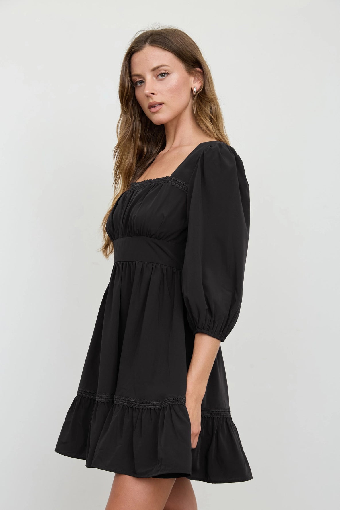 Simone Square Neck Mini Dress | Black