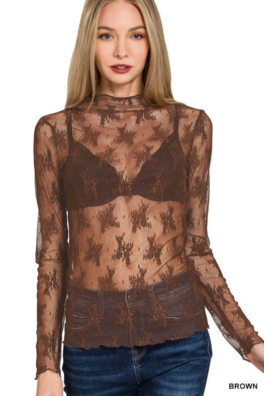 Laura Lace Layering Top | Brown