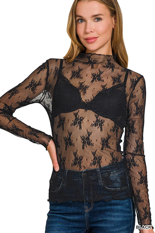 Laura Lace Layering Top | Black