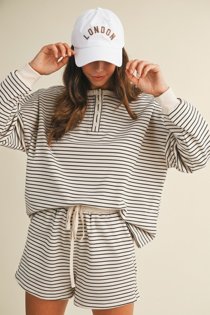 Talia Pin Stripe Pullover & Shorts Set | Latte