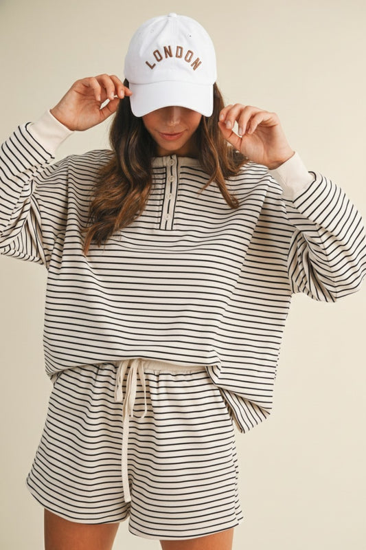 Talia Pin Stripe Pullover & Shorts Set | Latte