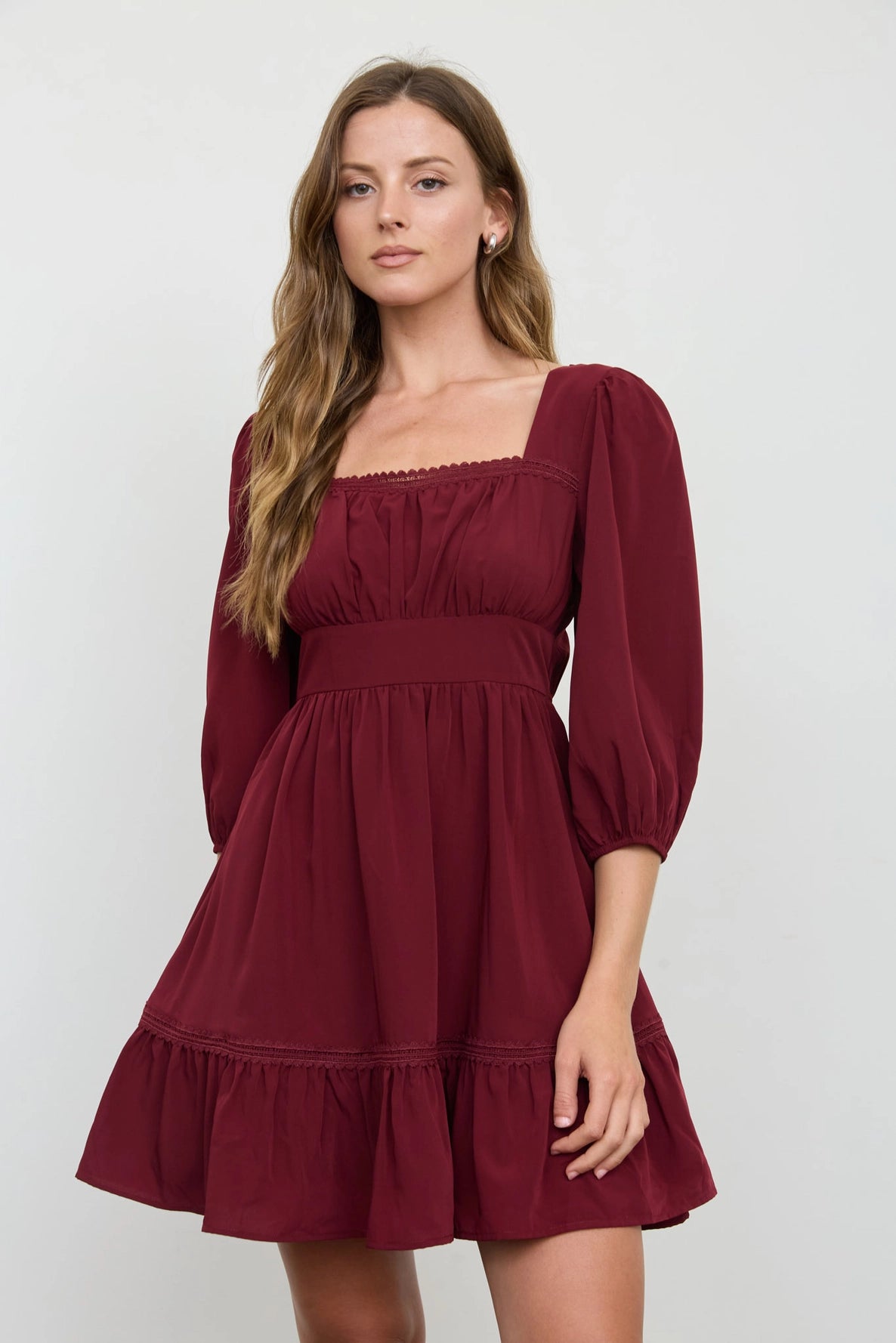 Simone Square Neck Mini Dress | Burgundy