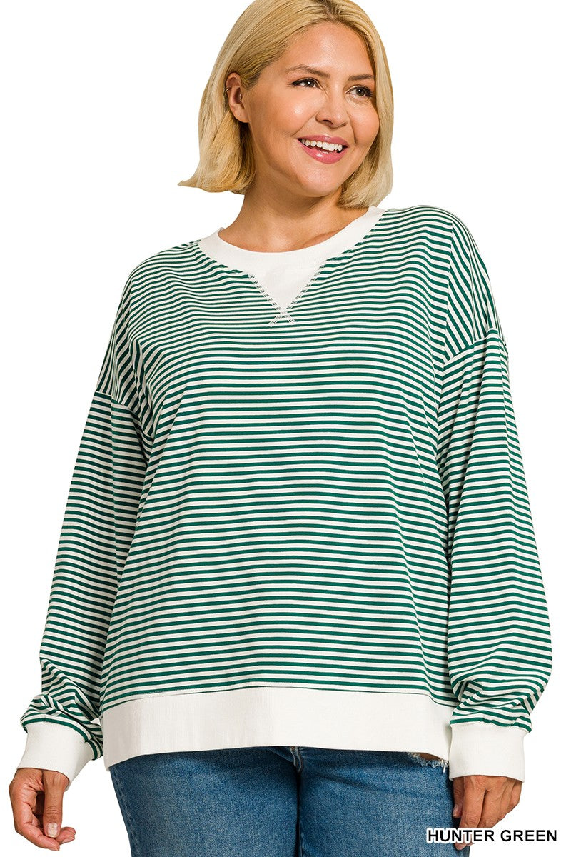Selah Striped Pullover | Hunter Green